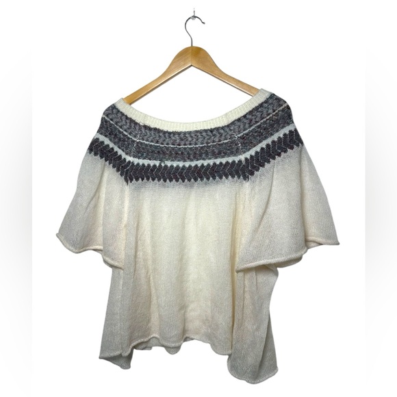 Free People Lock Lomand Sweater Wool Blend Sheer Knit Fair Isle Size XS Ivory - Picture 7 of 7